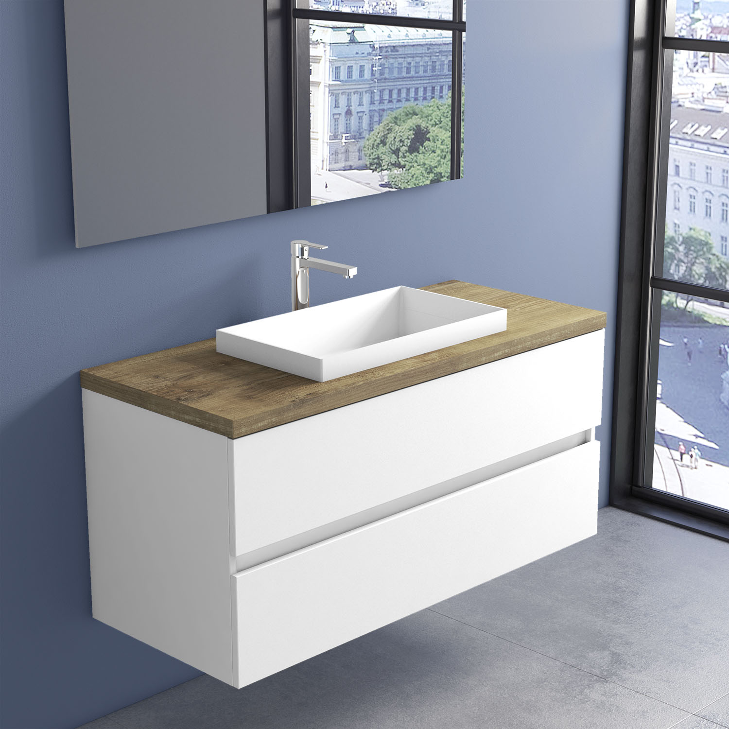 Mobile bagno EVO T4 ELY con top in rovere, lavabo a semi incasso